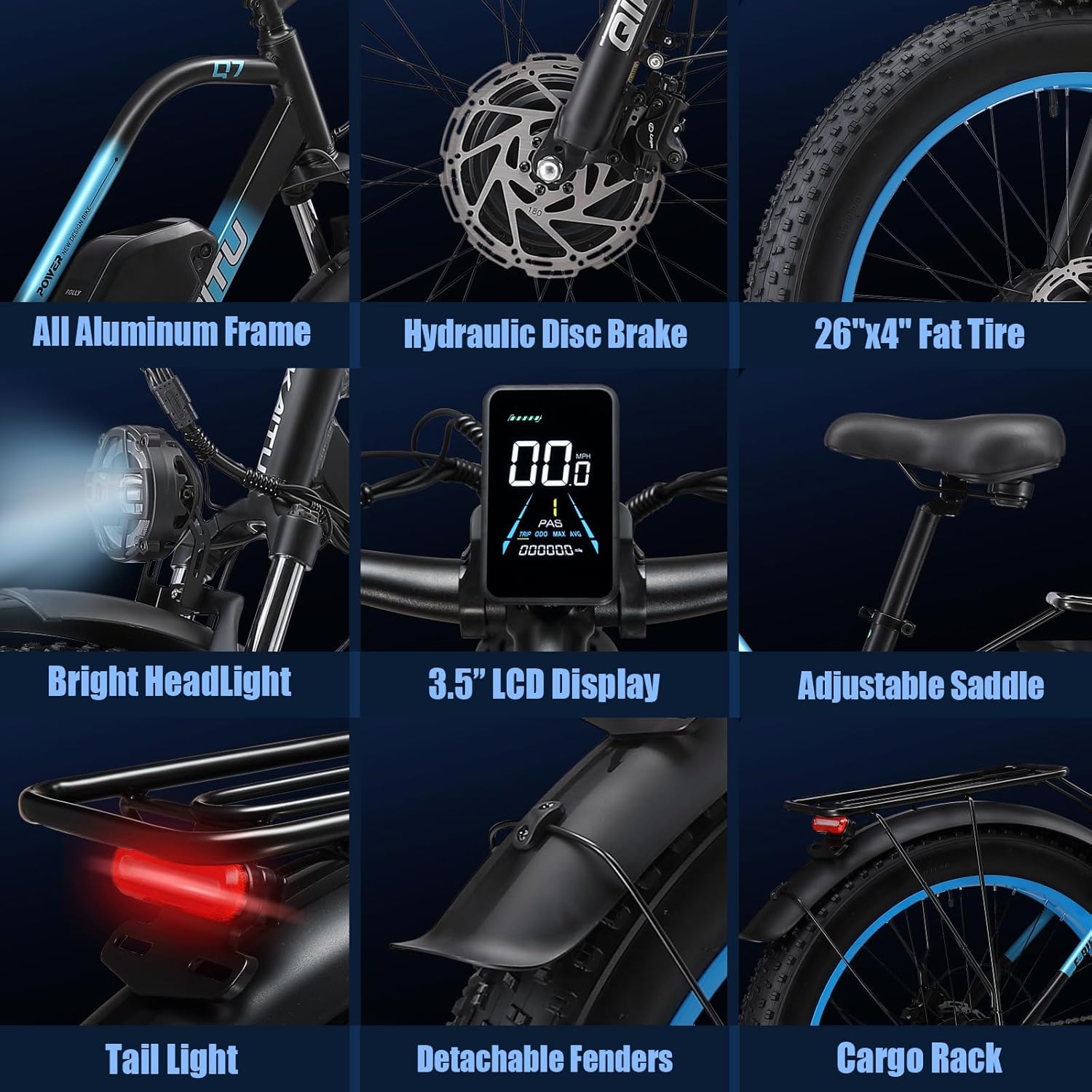 Electric Bike for Adult, 26 x 4.0 Fat Tire Ebike, 1000W/2000W Peak Electric Bicycle, 48V 13/17.5/23AH Waterproof Battery, Front Suspension Ebike, 27MPH-46MPH, Adjustable Seat, UL and GCC Certified
