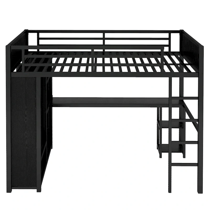 Full XL Size Loft Bed Frame with Built-in Wardrobe