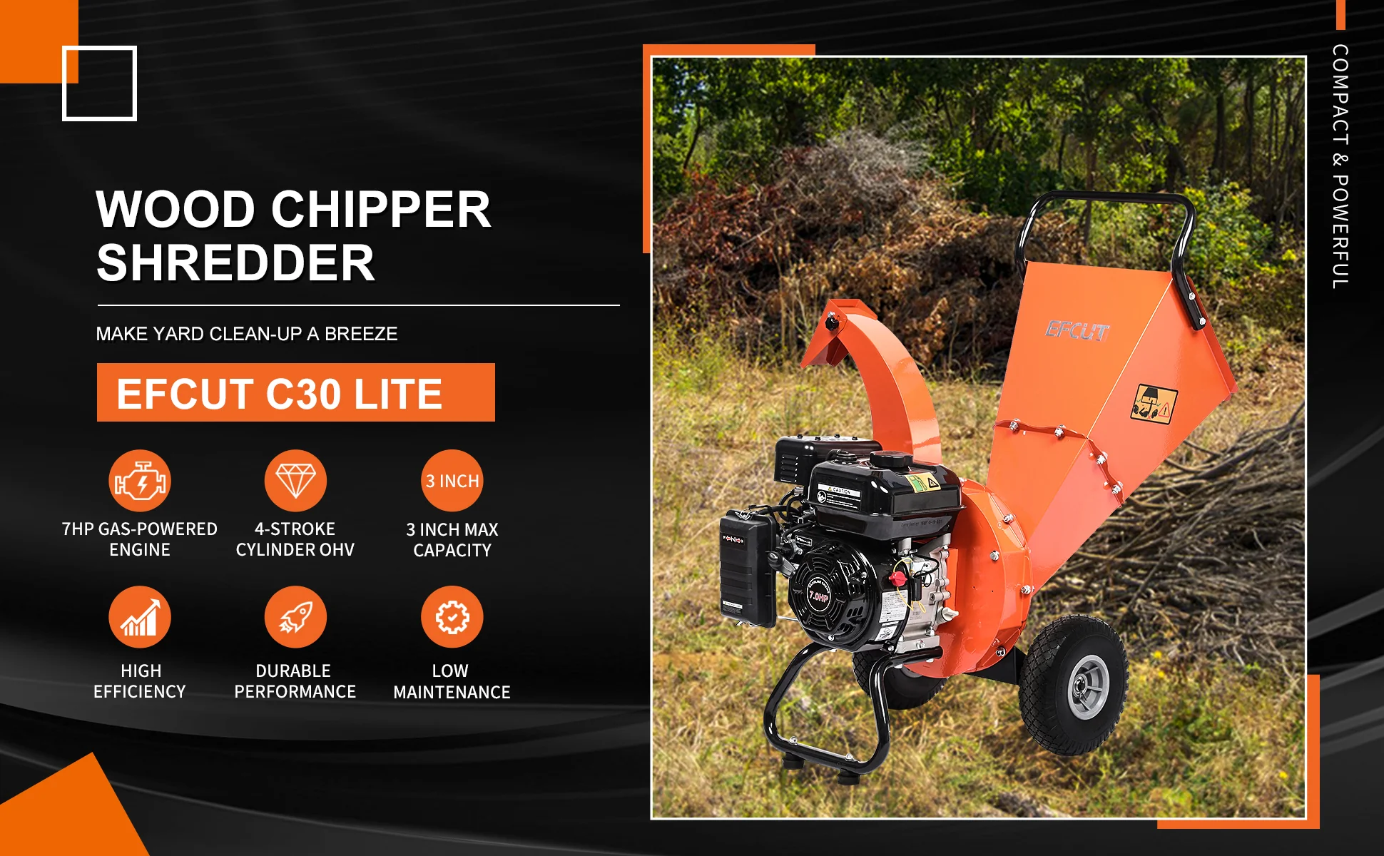 2025 Trituradora de Madera EFCUT C30 LITE – Astilladora a Gasolina 7HP