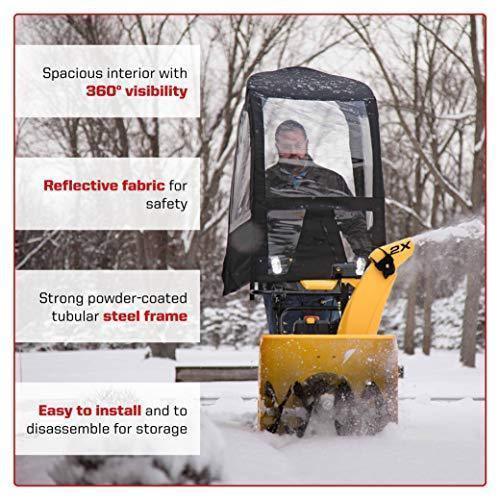 Arnold Deluxe Universal Snow Thrower Cab, Black – Fits Most Two & Three-Stage Snow Blowers, Includes Storage Pouch & Reflective Fabric