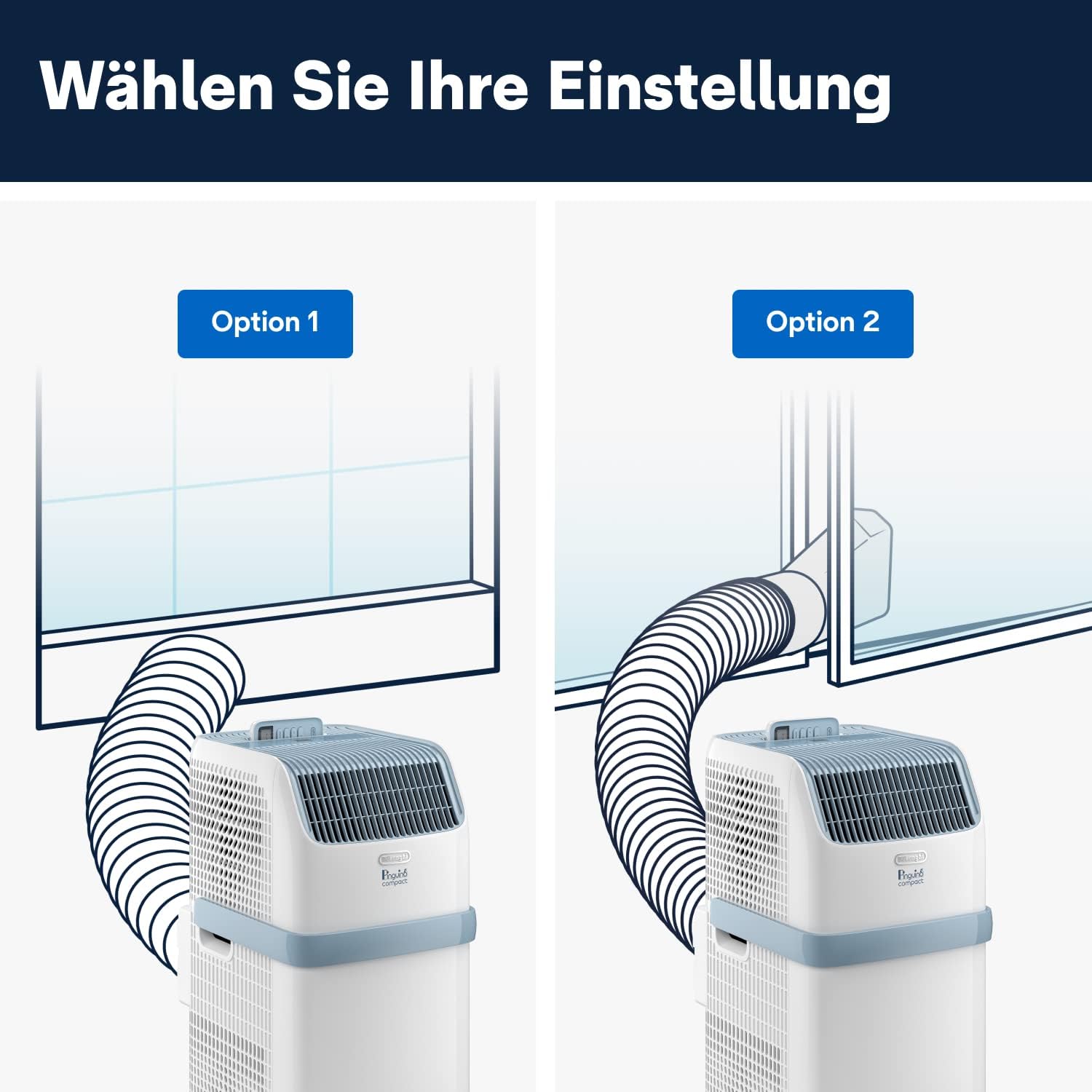 De'Longhi Pinguino PAC EM82, Mobile Klimaanlage für Rume bis zu 80 m, 9.400 BTU, 2,4 kW, 63 dB, Entfeuchtungsfunktion, Energieklasse A, 24h-Timer, Wei