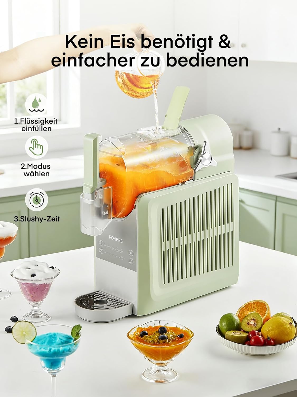 FOHERE Slush Maschine, 2,6L Slushie Maschine für Zuhause, Slush Eismaschine mit Selbstreinigung, Ohne Eiswürfel & 5 Smarten Programmen, für Slush, Eis-Cocktails, Frappé, Margaritas & Milchshakes
