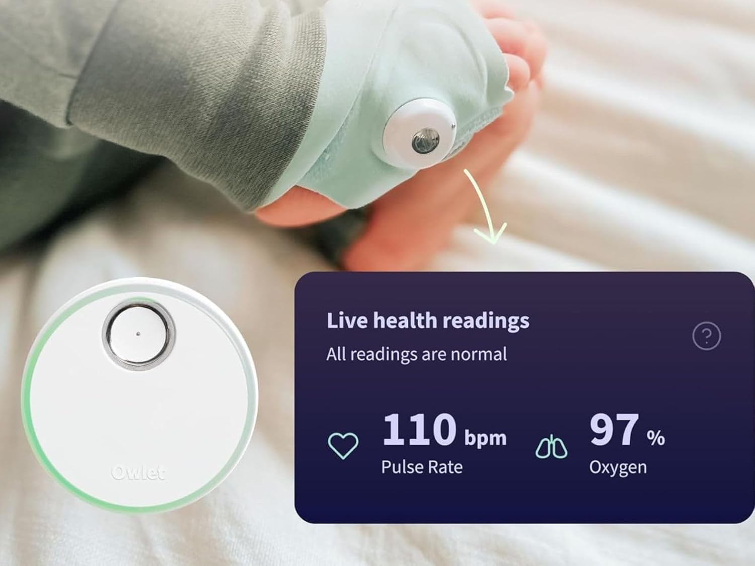Owlet Dream Sock – Pulsoximeter, Liveübertragung von Herzfrequenz, Sauerstoffsättigung & Schlafverhalten bei Säuglingen & Babys