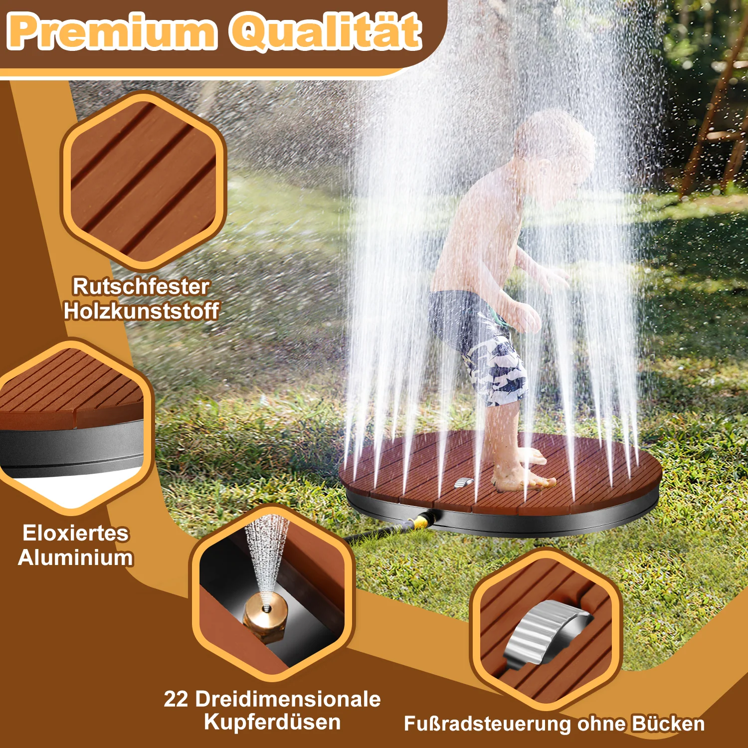 Sonnewelt Bodendusche Gartendusche mit Furad und Kupfer-Düsen