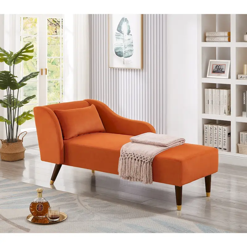 Contemporary Velvet Upholstered Chaise Lounge Chair - Dimensions: 29.5