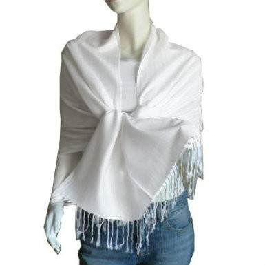 White Pashmina Scarf Shawl 100% Fine Wool Mix 20+ Colors 28