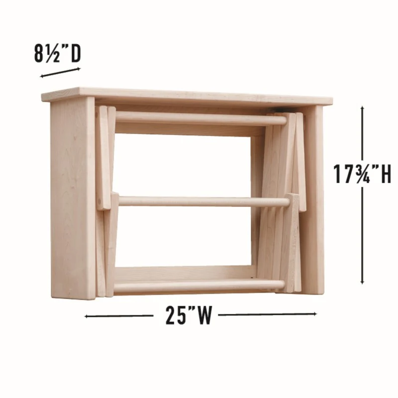 Large Wall Clothes Drying Rack ~ Heavy Duty Solid Maple Hardwood, Folding, Collapses to 25
