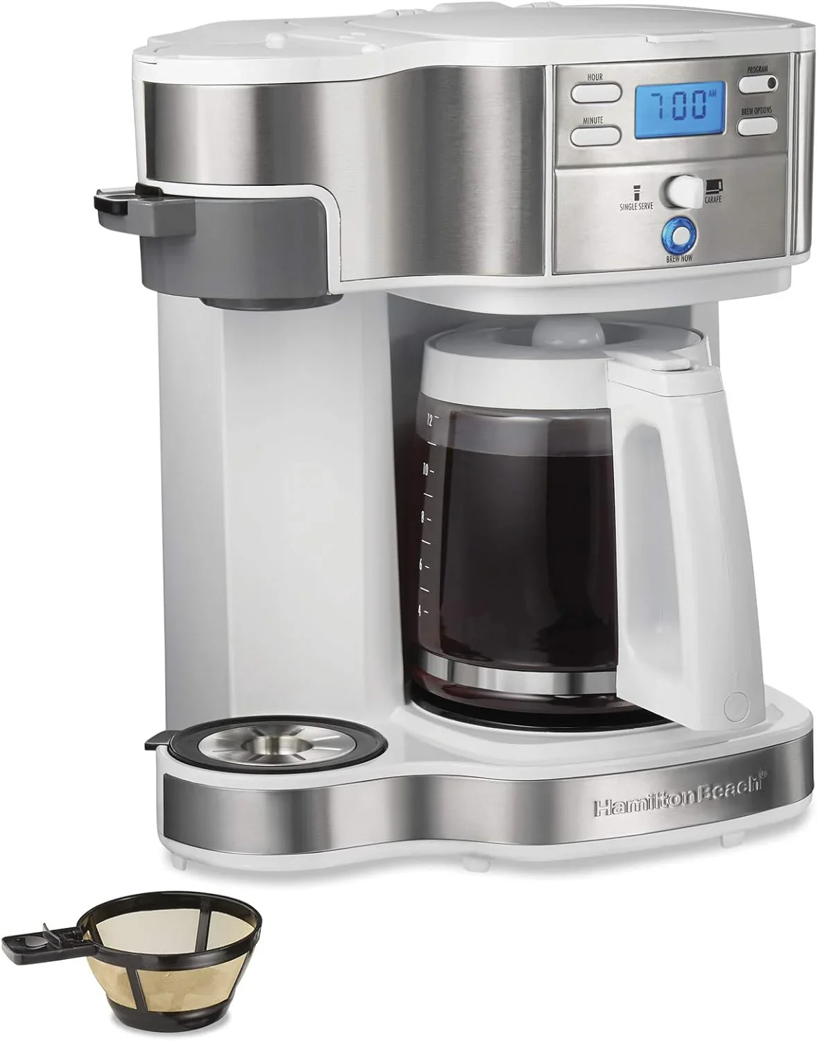 2025 Cafetera de goteo programable 2 en 1 Hamilton Beach, 12 tazas, jarra de vidrio, función pausa y sirve automática, color negro (49980R)