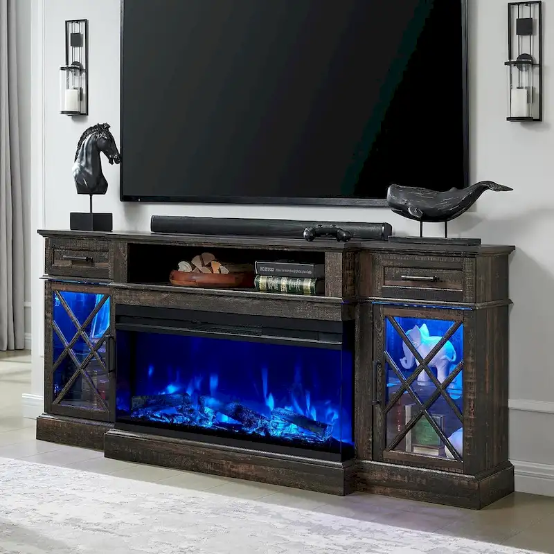 Entertainment Center with Fireplace for 80-Inch TVs - Media Console Stand
