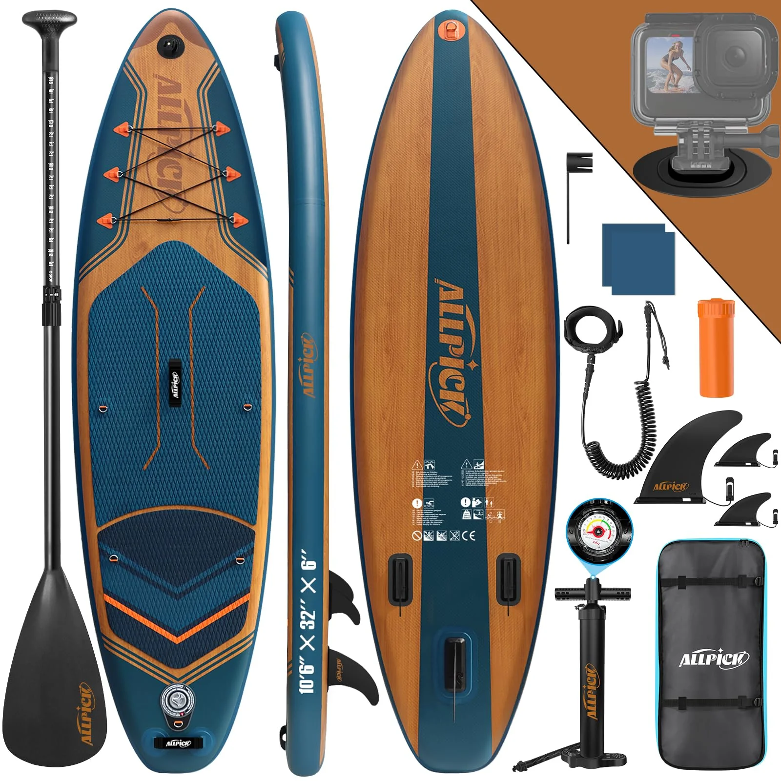 2026 Tabla de Paddle Surf Inflable ALLPICK Premium, Azul Marino – Tabla SUP con Soporte Universal para Cámara, Accesorios Completos, Remo Ajustable, para Principiantes y Avanzados, Capacidad 180 kg