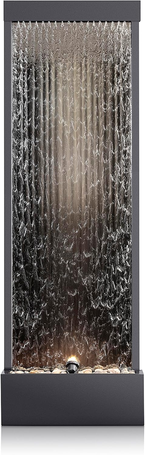 Alpine Mirror Waterfall Fountain with Stones & Lights, 72
