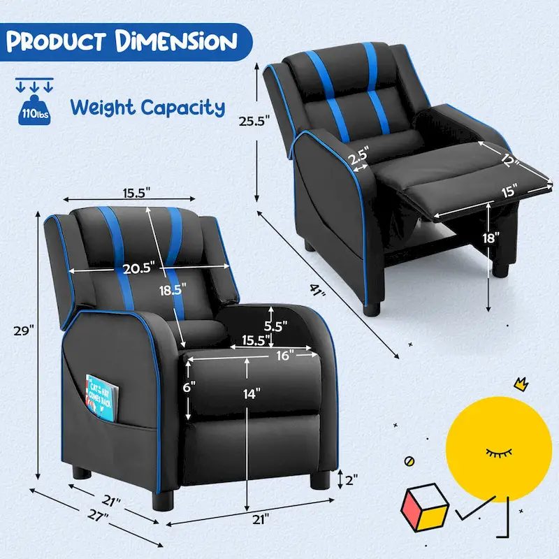 Gymax Kids Recliner Chair Ergonomic Leather Sofa Armchair w/Footrest