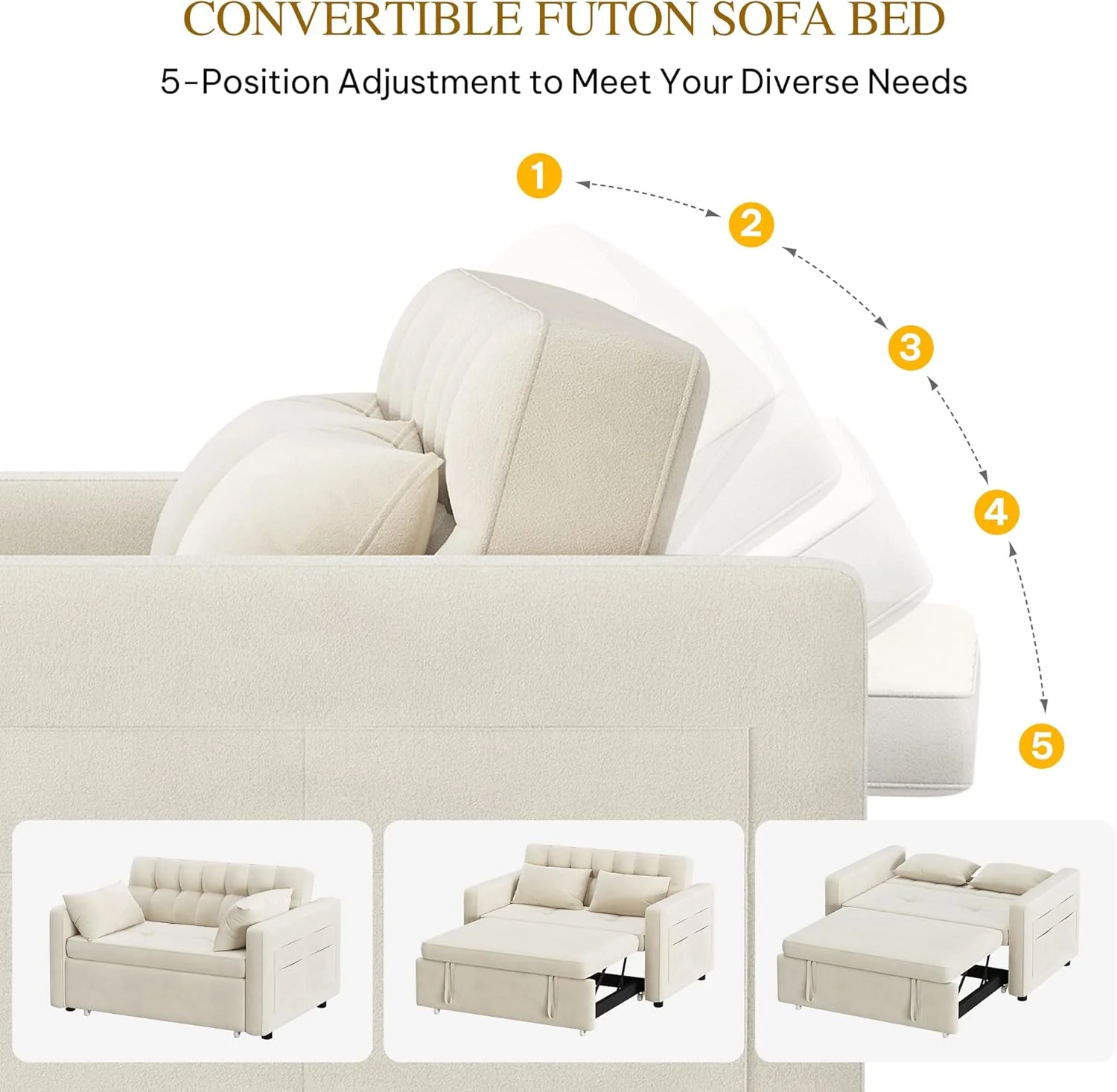 DWVO 3-in-1 Convertible Sofa Bed, 55