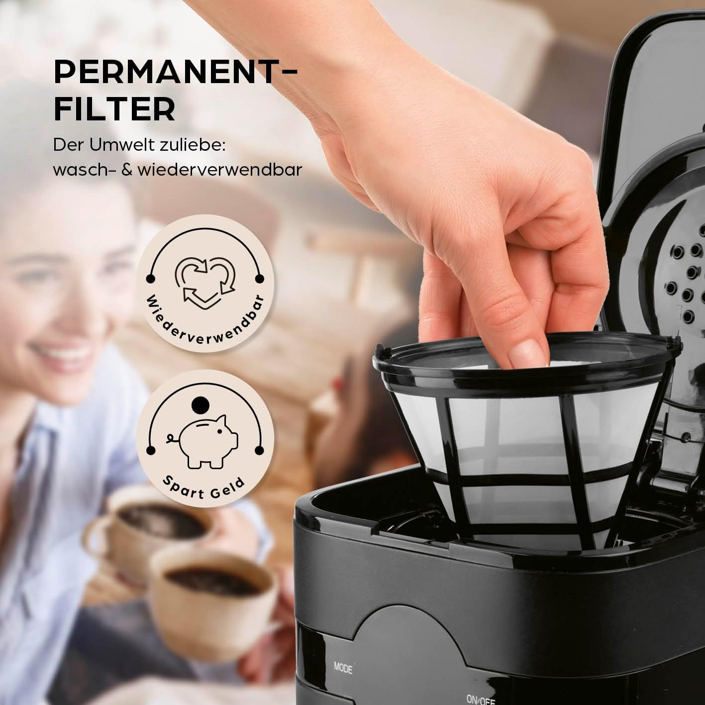 Barista Filterkaffeemaschine mit verstellbarem Mahlwerk & Thermokanne | Warmhaltefunktion, 24h Timer & Permanentfilter | Für 10 Tassen Kaffee | Kaffeemaschine für Bohnen & Pulver [Edelstahl]