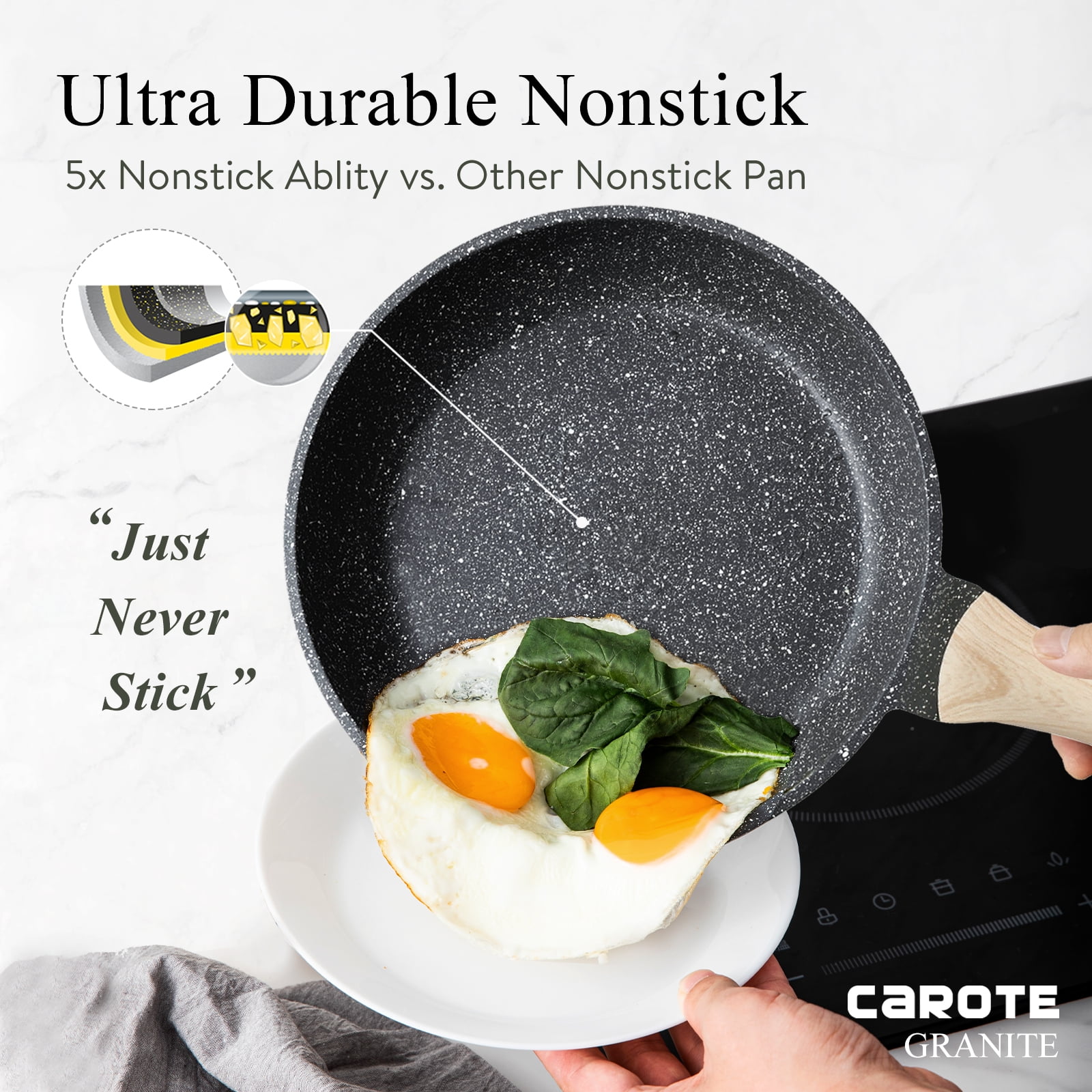 CAROTE 8 Pcs Pots and Pans Set Non Stick, Nonstick Kitchen Cookware Sets, Induction Cookware (Black)