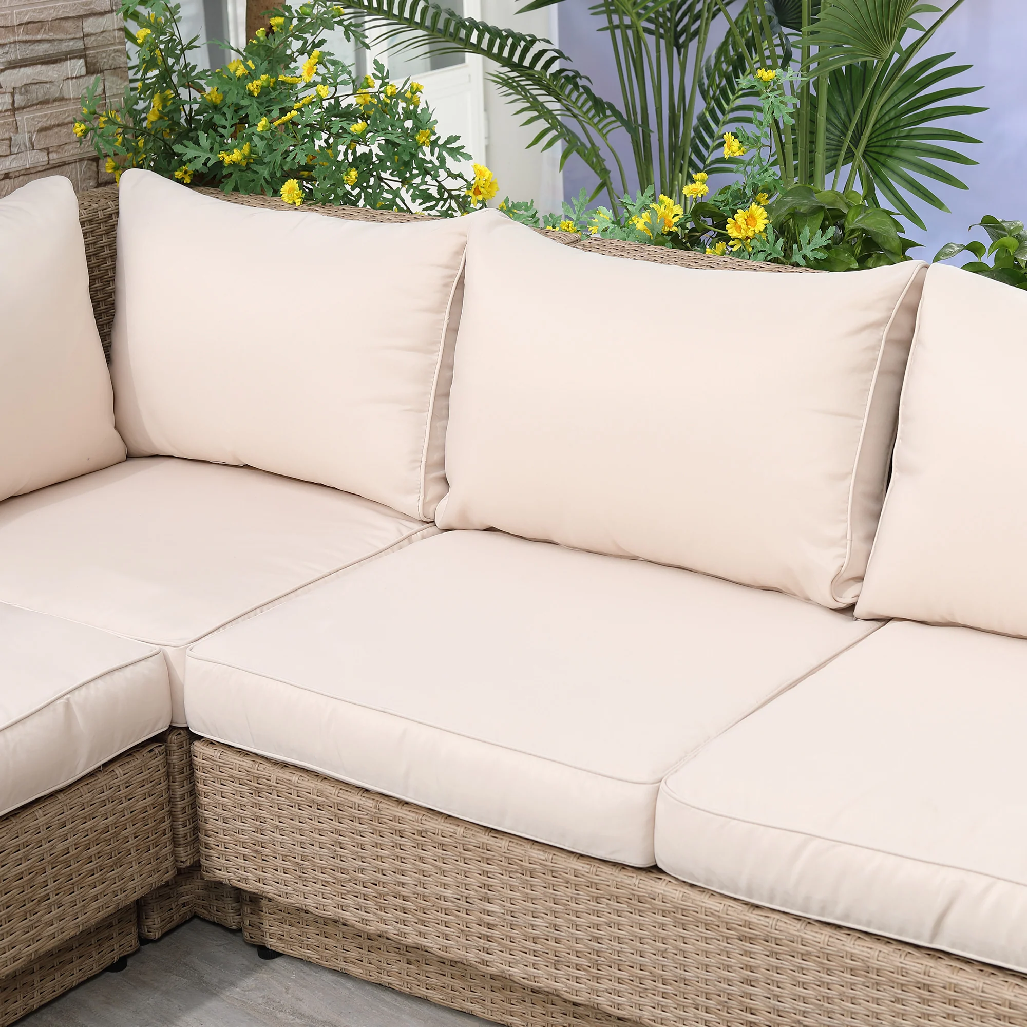 poly-rotan tuinmeubelen 4-delige loungeset zitgroep set met aflegvlakken