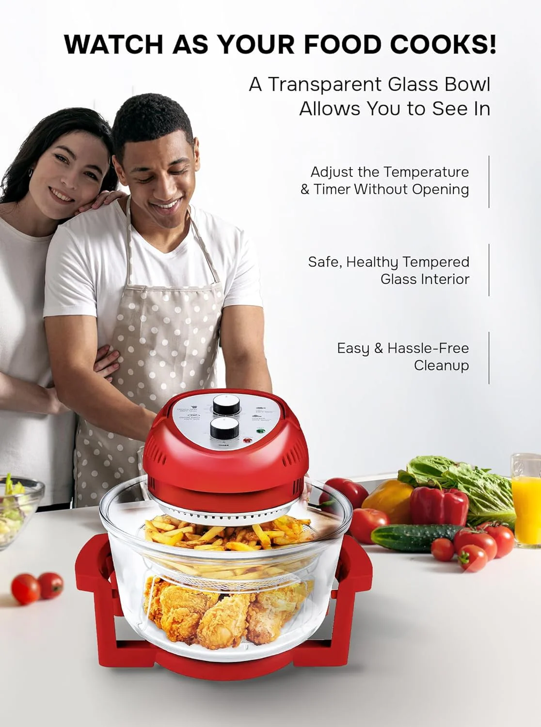 Big Boss Air Fryer Toaster Oven Combo 16Qt Kitchen Countertop Convection Rotisserie 1300W Large Glass Bowl