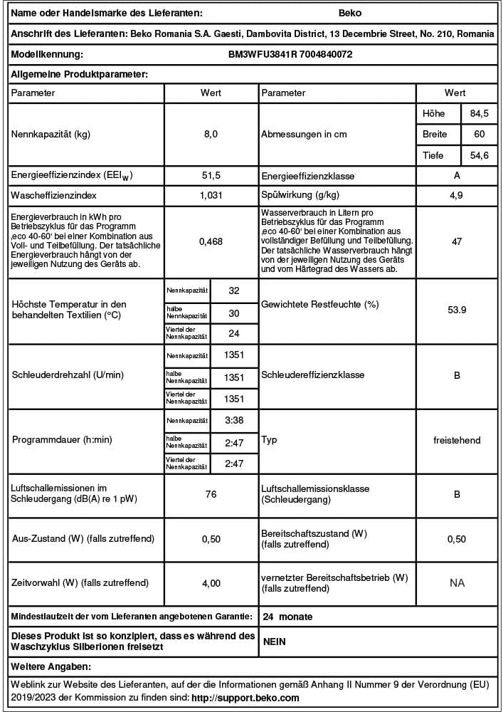 Beko WMC81464ST1 Waschmaschine, Bluetooth, 8 kg, ProSmart Inverter Motor, Dampffunktion, Pet Hair Removal, Watersafe+, Weiß