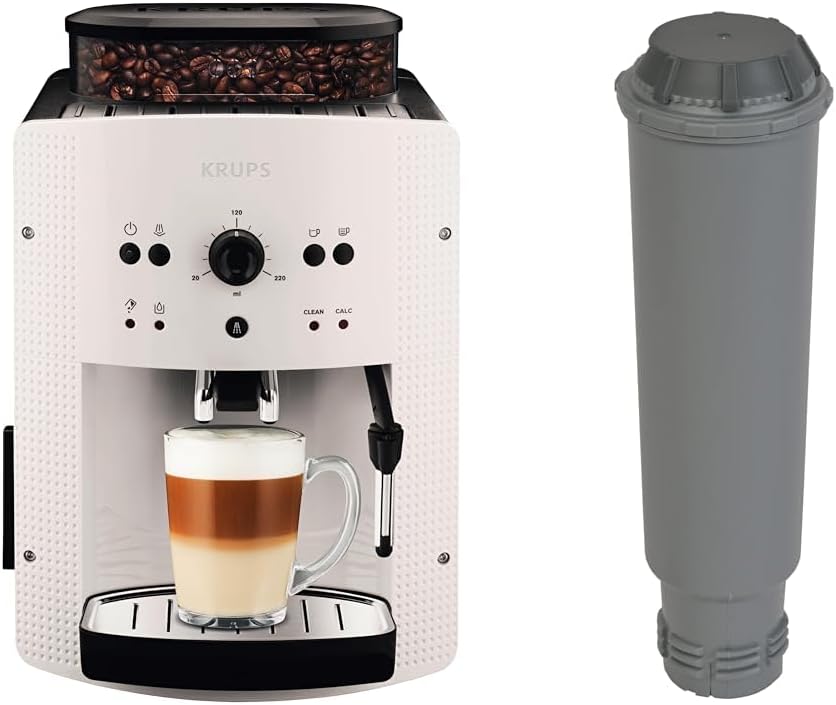 Krups Arabica Picto Kaffeevollautomat, Milchschaumdüse, 2-Tassen-Funktion, Drehregler, Einfache Reinigung, Kaffeemaschine, Schwarz, EA810870
