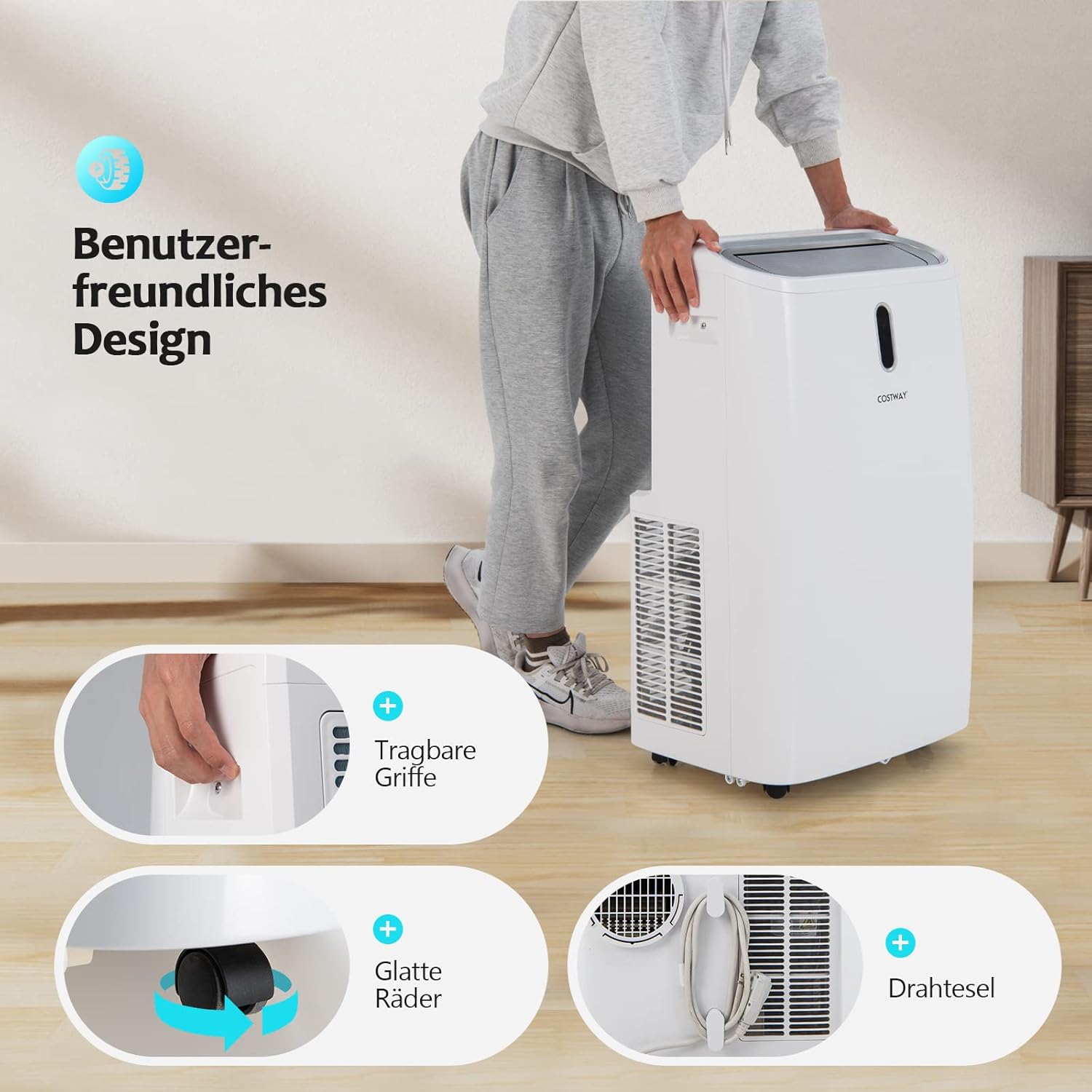 GOPLUS 16000 BTU Klimaanlage mit Abluftschlauch, 5 in 1 mobiles Klimagerät: Kühlen, Heizen, Entfeuchten, Belüften, Schlafmodus | für Raumgröße bis 30㎡ | 24H-Timer | App/Fernbedienung (16000 BTU)
