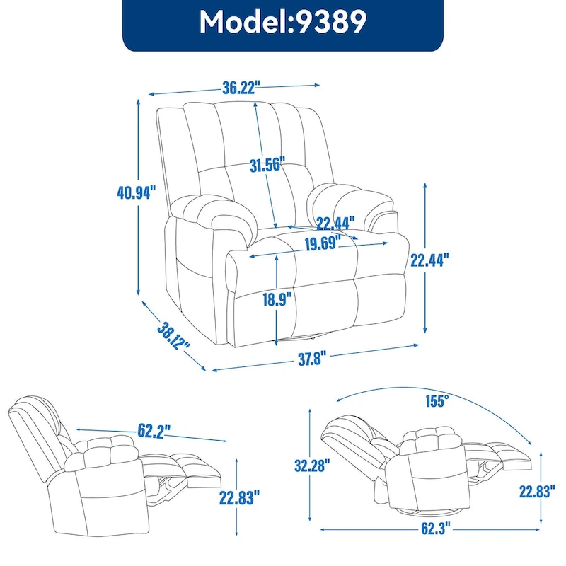 Lazy Boy Swivel Rocker Fabric Recliner Chair, Overstuffed Large Manual Recliner Glider with Pillow Top Arms and Cushion Back