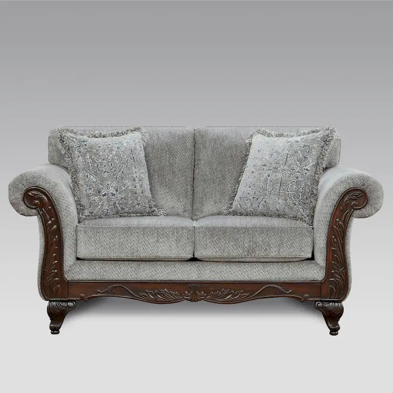 Roundhill Furniture Hernen Carved Wooden Frame Loveseat