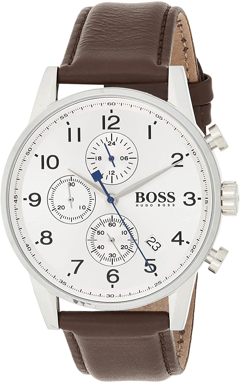 Hugo Boss Navigator Chronograph White Dial Brown Leather Strap Watch for Men - 1513495