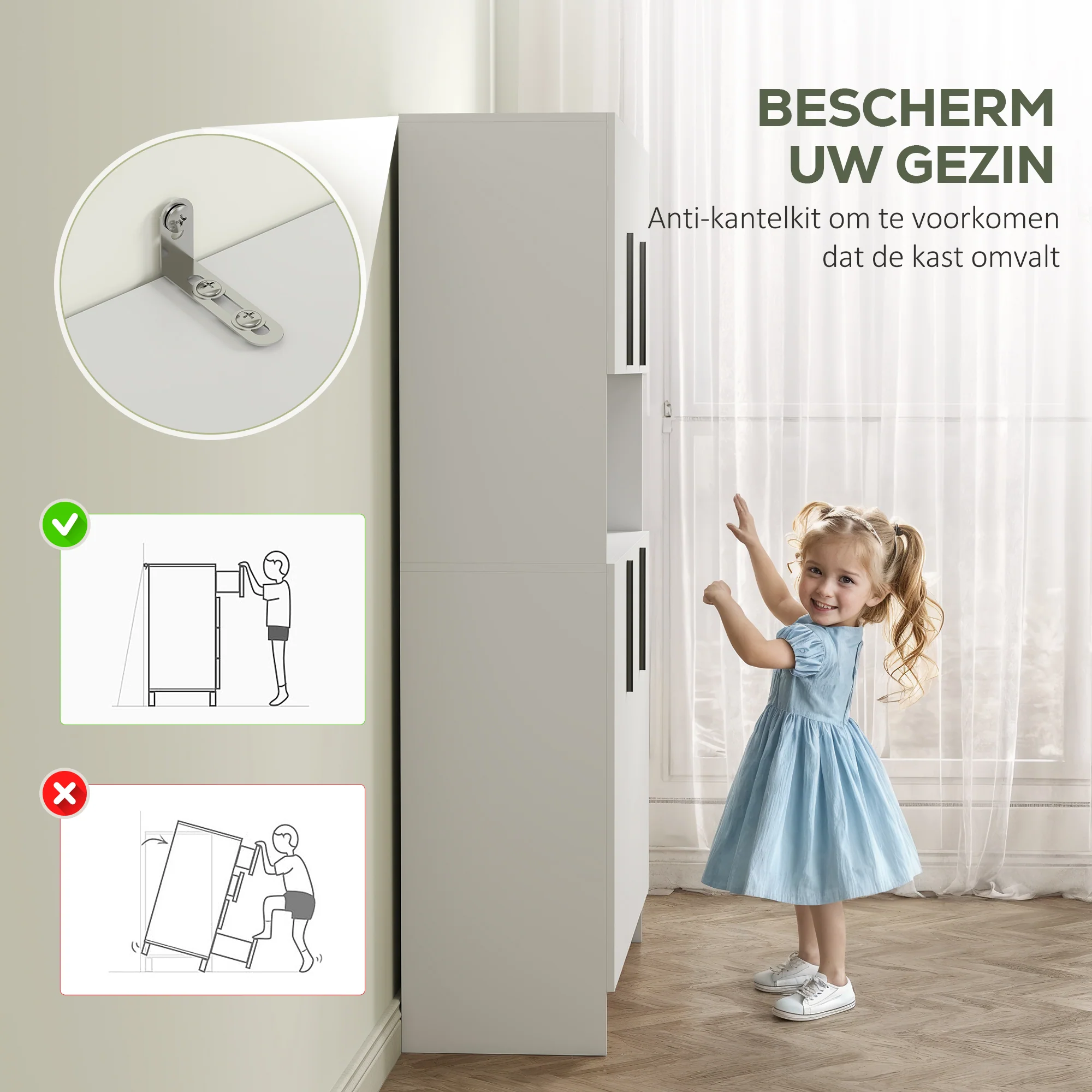 HOMCOM Keukenkast, 4 Kasten, 6 Deuren, 12 Scharnieren, Werkblad, Spaanplaat, Wit