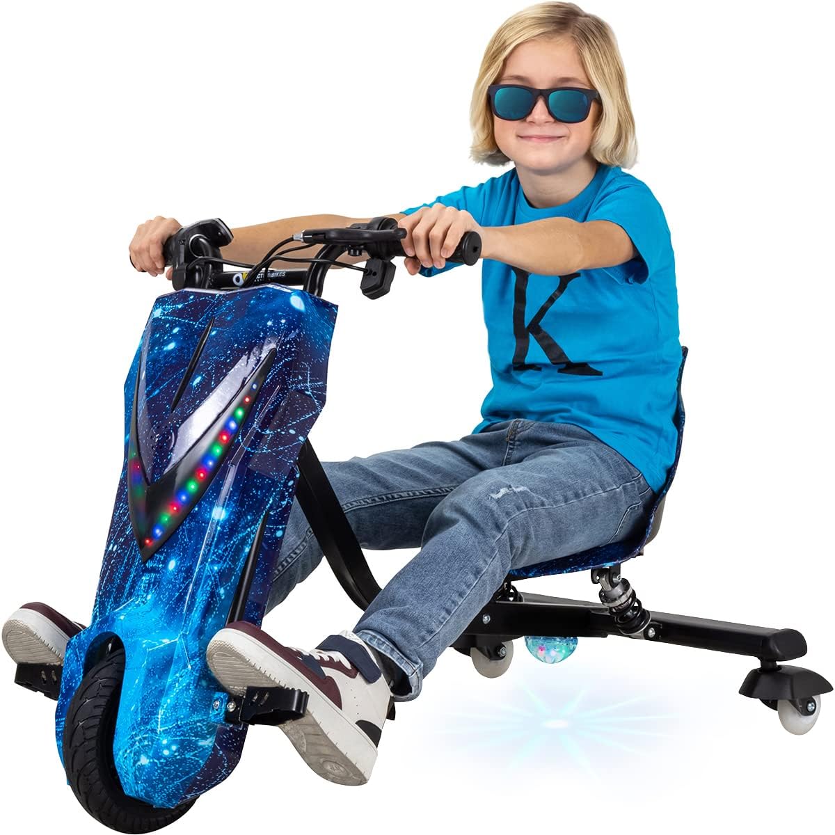 Actionbikes Motors Kinder elektrische driftscooter | ?????? Watt Motor - Drift Cart 360��- 3 snelheidsniveaus - LED-verlichting - Verstelbare stoel - Bluetooth - Drift Kart - Drift Auto (Space Purple)