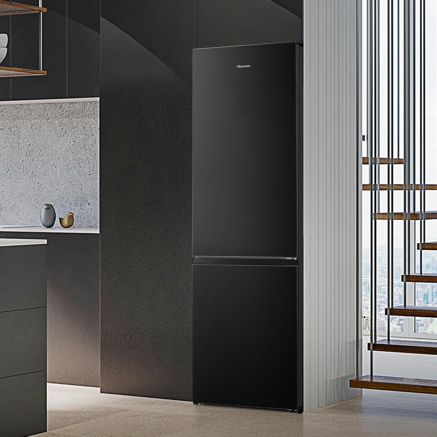 Hisense RB327N4ADD Fridge-Freezer Combination, EEK D, Total NoFrost, Interchangeable Door Hinge, Bottle Grid, 171 Litre Fridge Compartment, 85 Litre Freezer Compartment, Stainless Steel Look