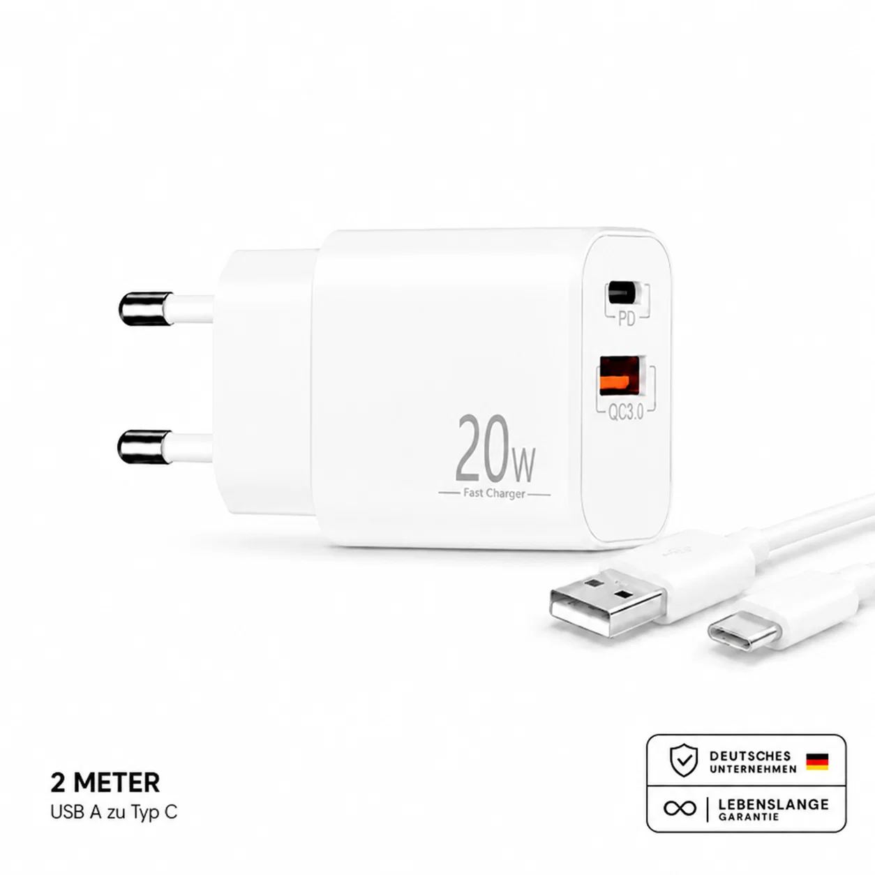 Schnellladegerät USB-C + USB-A Dual Netzteil Universal mit Kabel