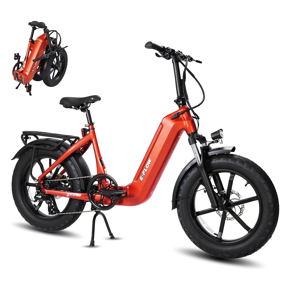 SDU 750W Peak 1000W Folding Ebike, Young Electric Bike E-Flow 48V/20Ah Hidden Removable Battery, Up to 90 Miles 28 Mph, 20''x4.0'' Fat Tire Commute Moutain Fast Cargo E-Bike for Adults