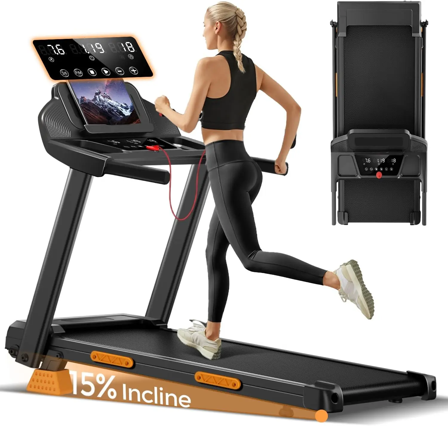Cinta de correr UMAY Plegable con Inclinación,1-12km/h, negro