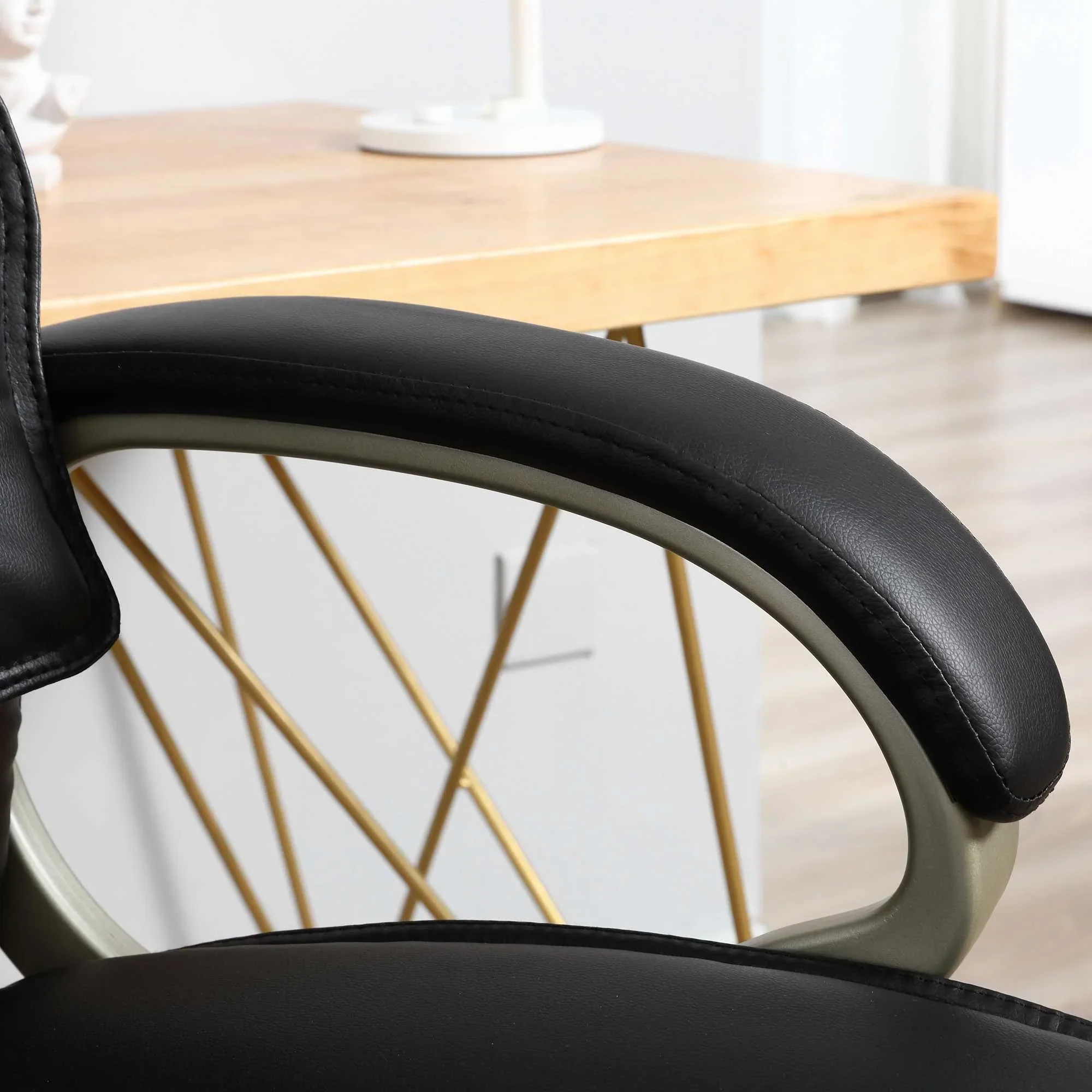 Silla de Oficina con Respaldo Alto, Sillón Giratorio de Cuero Sintético con Altura Ajustable, Negro