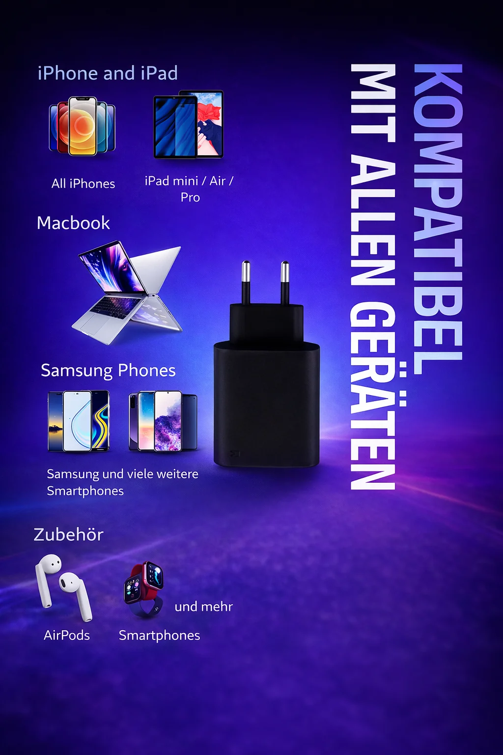 25W USB-C Ladegerät mit Kabel �?Netzteil, Adapter & Schnellladestecker für iPhone & Samsung