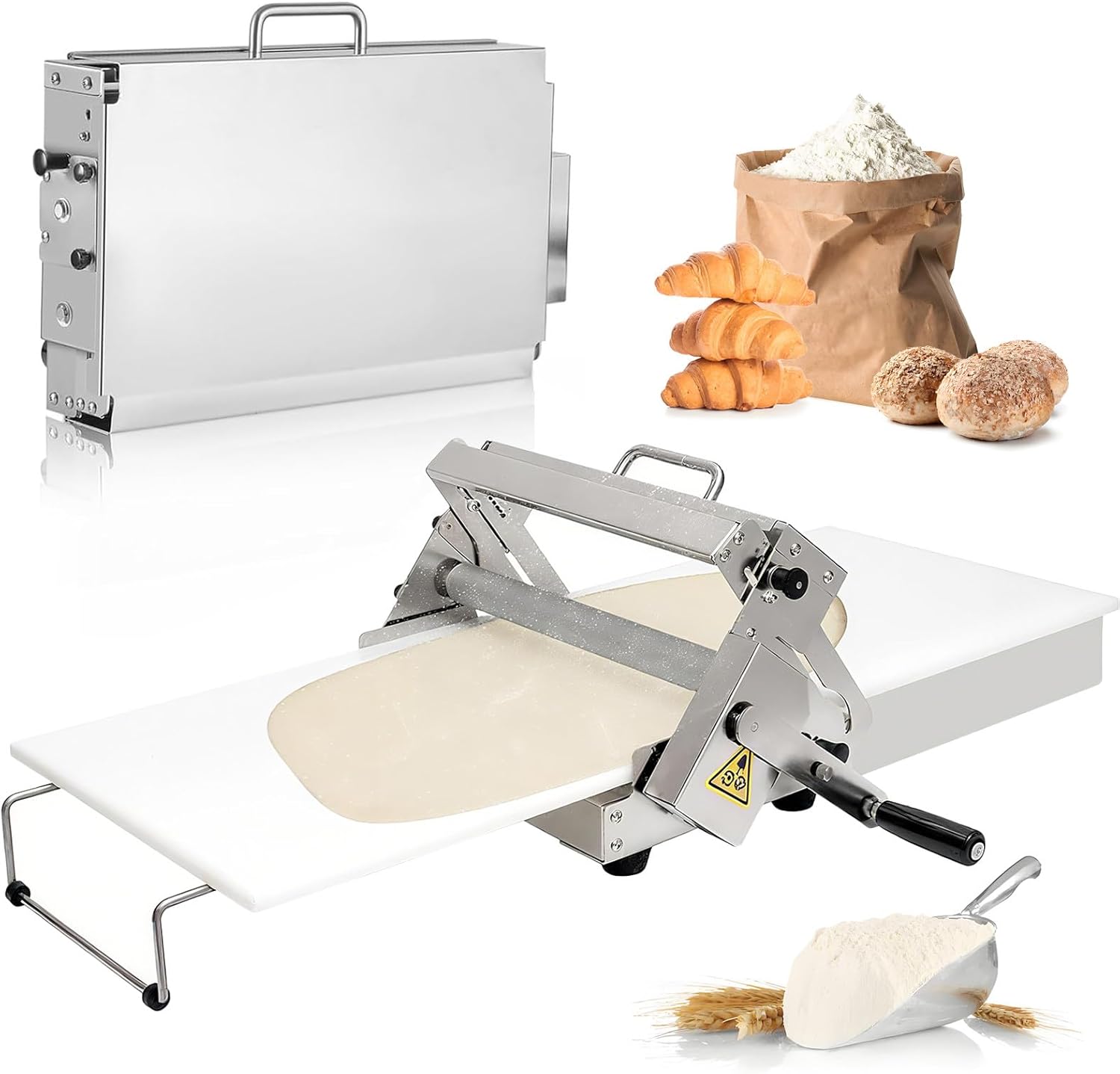 Sfogliatrice Professionale, Macchina per Stendere La Pasta Manuale in Acciaio Inox: Aumenta L'efficienza per Croissant, Cucine Domestiche e Piccole Panetterie, Stabile e Durevole! 103x58cm