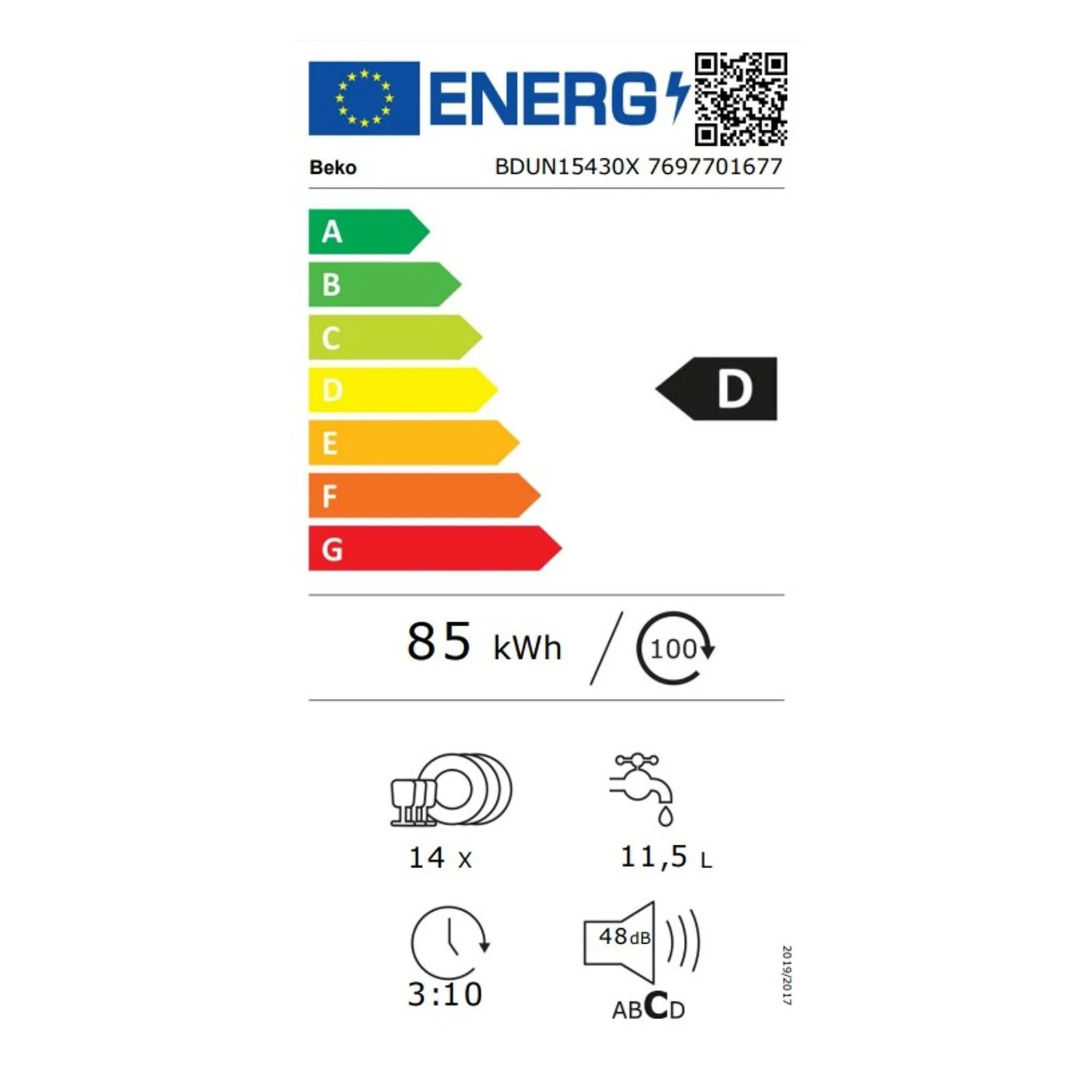 2025 Lavavajillas empotrable Beko BDUN15430X