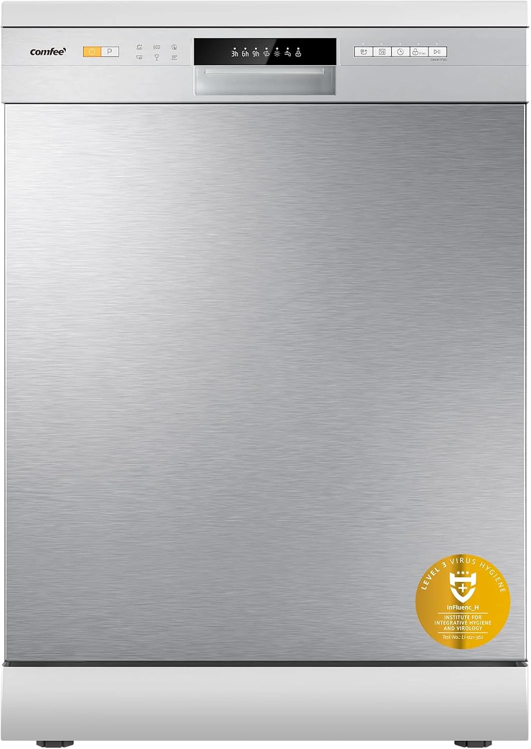 COMFEE CDWPF1201PS Dishwasher Free Installation, 60 cm, 12 Cutlery, Delayed Starting, Half Load Function, 72 °C Hygienic Wash, Flexible Baskets, Stainless Steel, 47 dB, Button Control