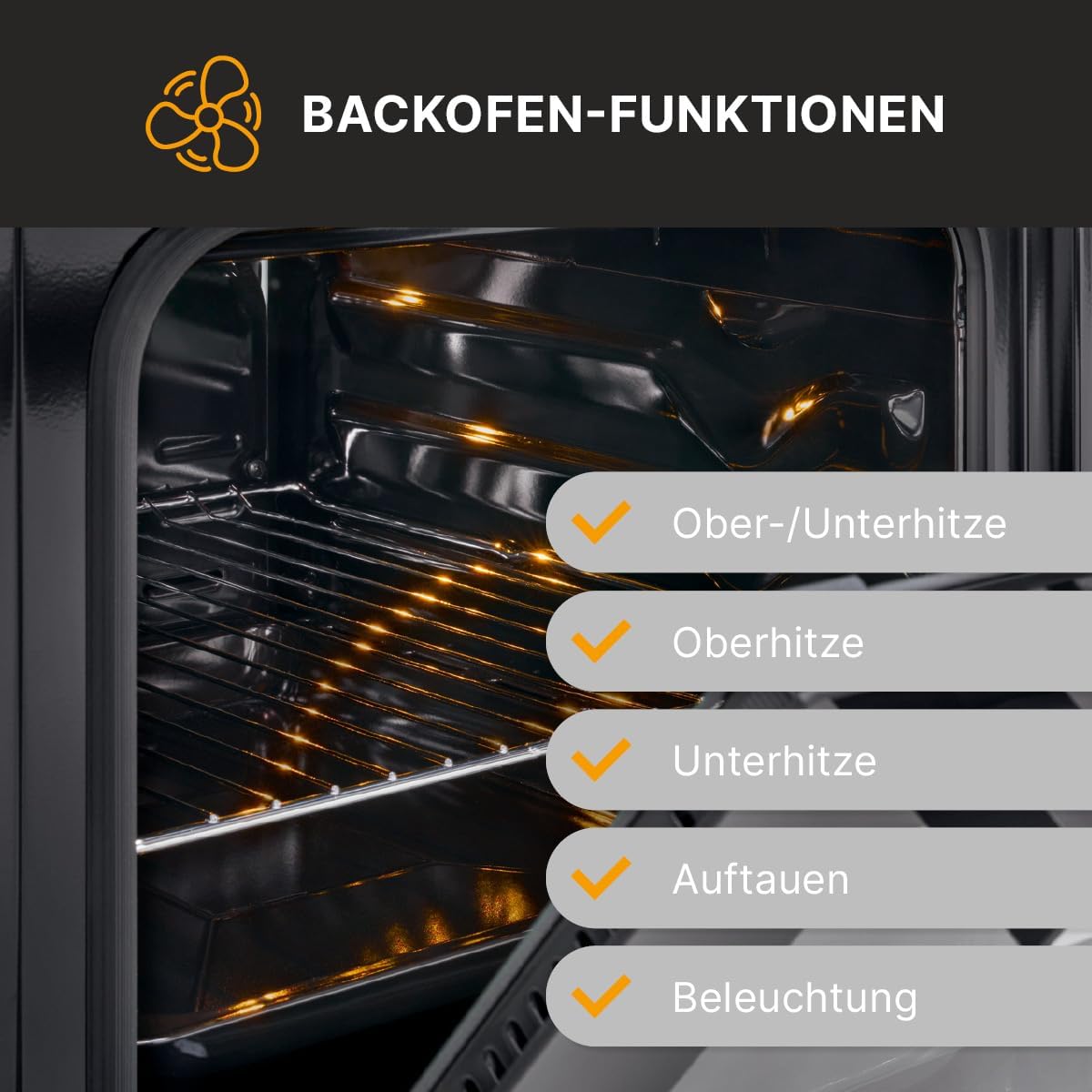 Bomann® Backofen 50cm mit Herd | Elektroherd freistehend 50 cm mit 4 Kochplatten | Standherd mit Ofen 43L | Ober-/Unterhitze | 40°C-240°C | inkl. Blech & Grillrost | Elektroherd mit Kochfeld EHC 7939
