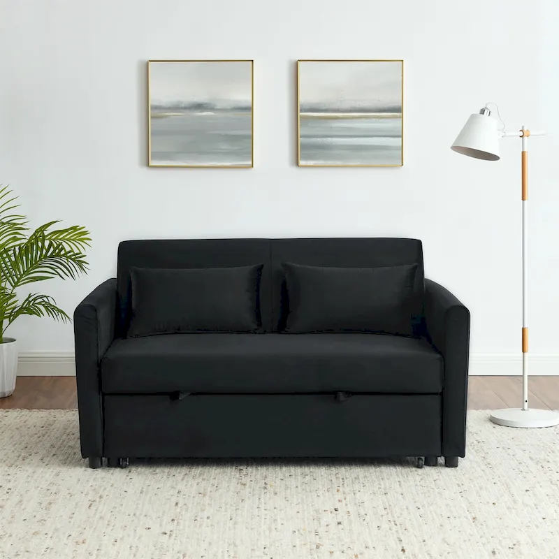Convertible Sofa Bed, 3-In-1 Versatile Velvet Double Sofa With Pullout Bed