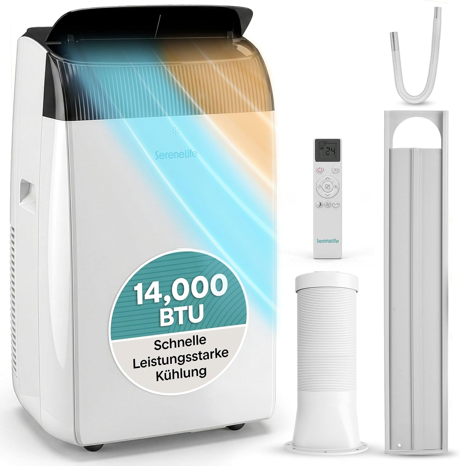 SereneLife Mobile Klimaanlage 4,1 kW 14000 BTU – Klimaanlage Mit Heizfunktion Für Zimmer Bis 40 m² Leise 51 dB Klimagerät Schlafzimmer Mit Entfeuchter, Lüfter, Fernbedienung