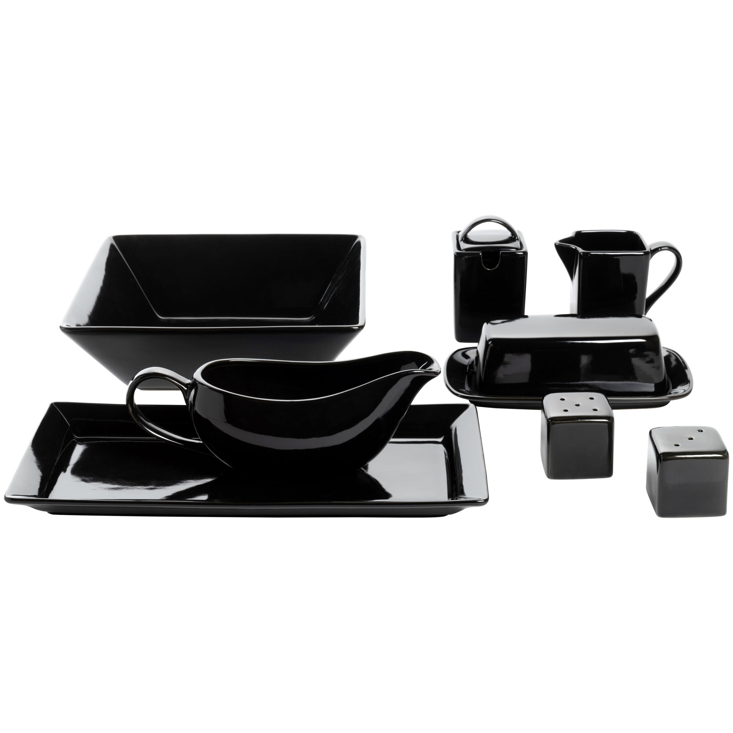 10 Strawberry Street Nova Square 40 Piece Stoneware Dinnerware Set, Black