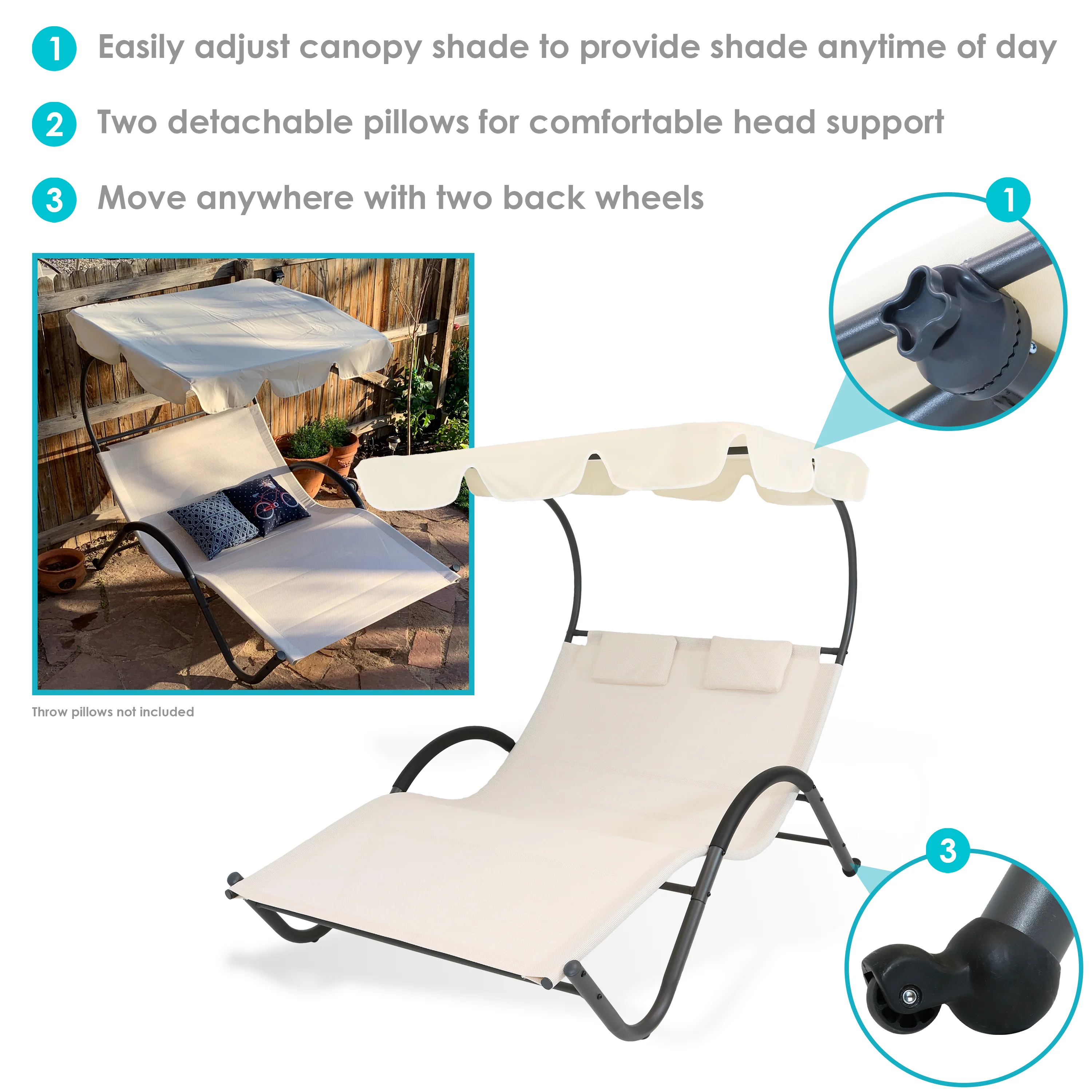 2025 Tumbona Doble Sunnydaze con Dosel y Almohada para Cabeza - Beige