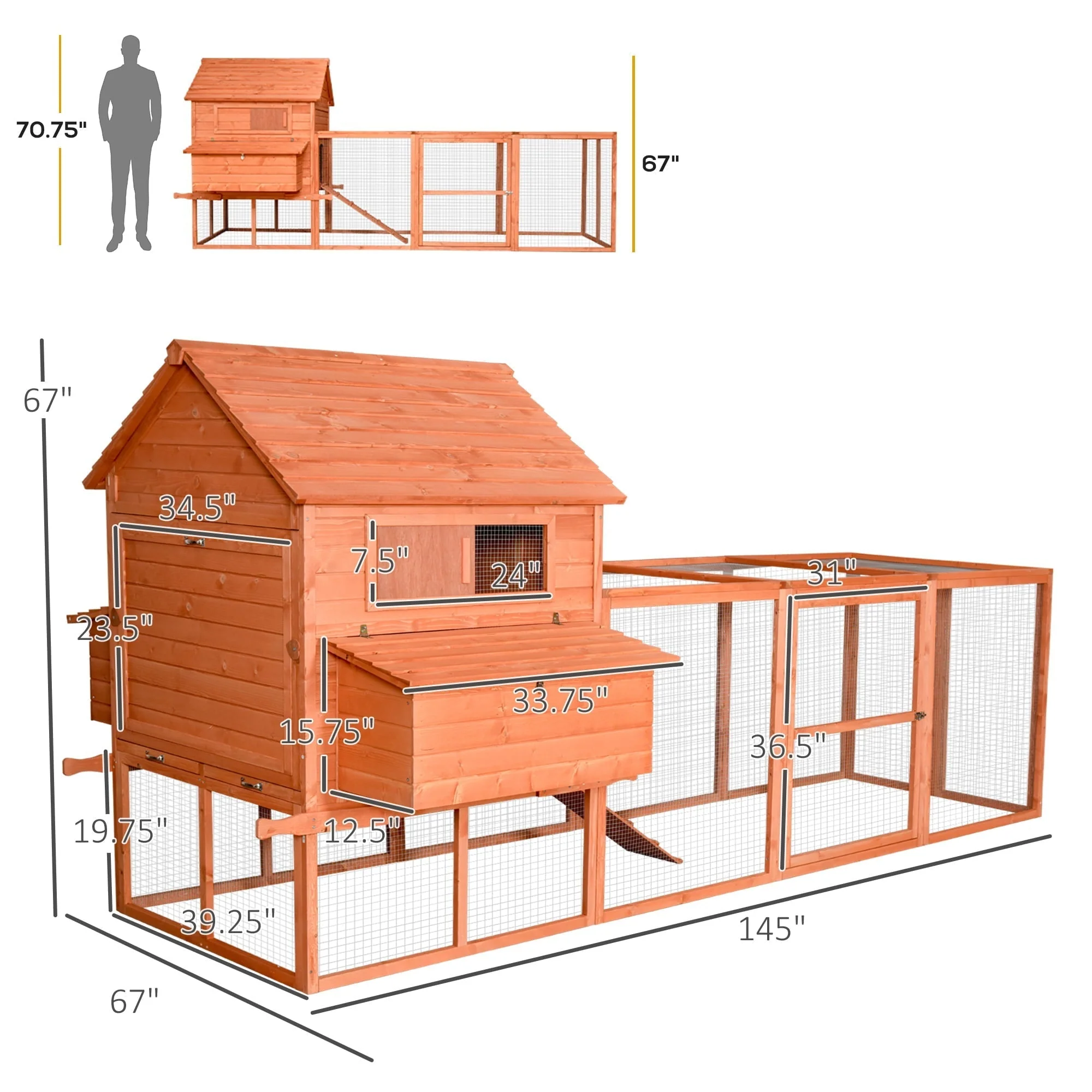 2025 Casa para Gallinas PawHut Grande con Corral, Casa para Patos, Gallinas y Aves de Corral
