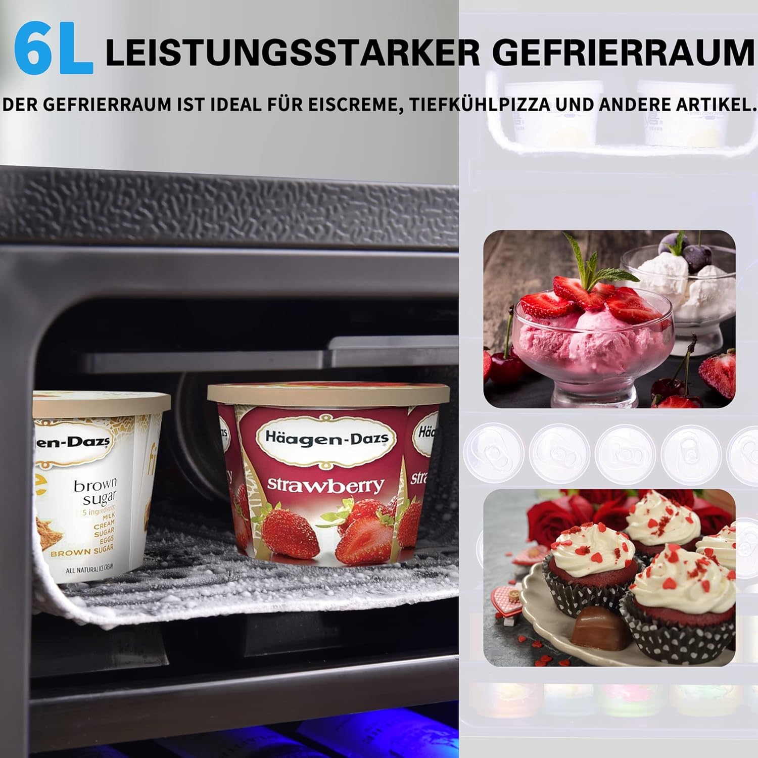 Merax Kühlschrank 128L, Freistehend Getränkekühler mit 120L-Kühlschrank + 8L-Gefrierschrank, mit LED-Innenbeleuchtung und Verstellbare Einlegeböden, Superleise für Restaurant, Bar, Getränke und Bier