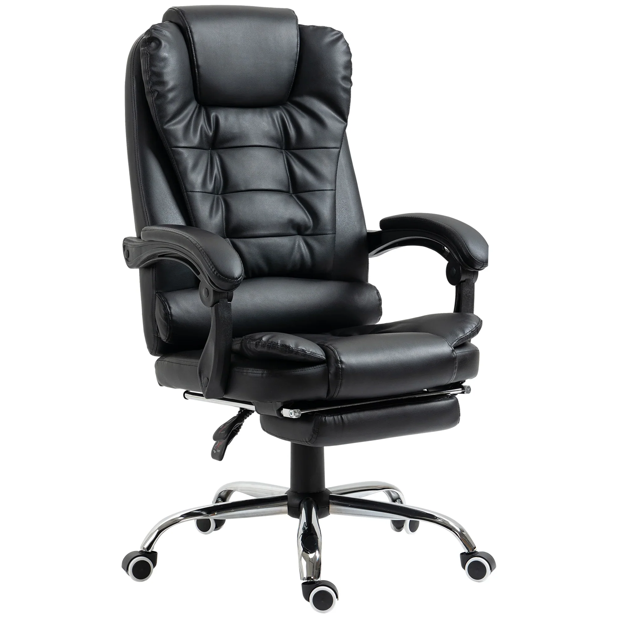Silla de Oficina Ejecutiva, Sillón de Cuero PU con Respaldo Reclinable y Reposapiés, Negro