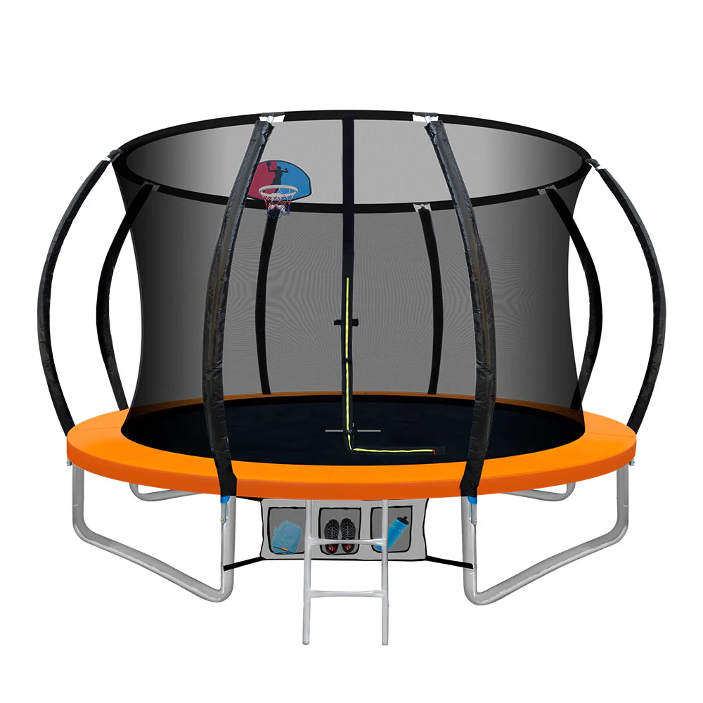 Everfit 10FT Trampoline for Kids w/ Ladder Enclosure Safety Net Rebounder Orange