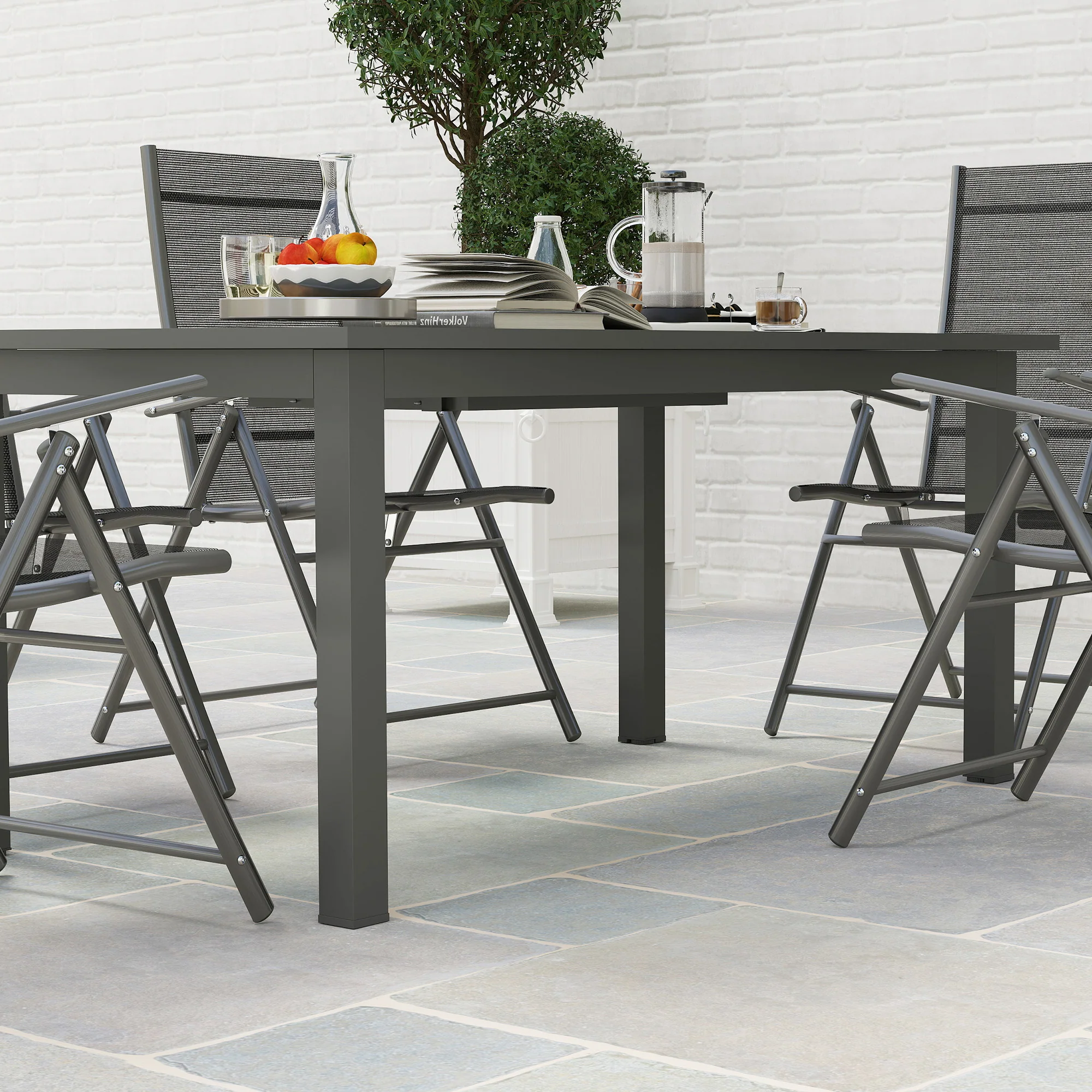 Outsunny Uitschuifbare Tuintafel Aluminium 160/220x90 cm Weerbestendig, Antislip Buffettafel Grijs