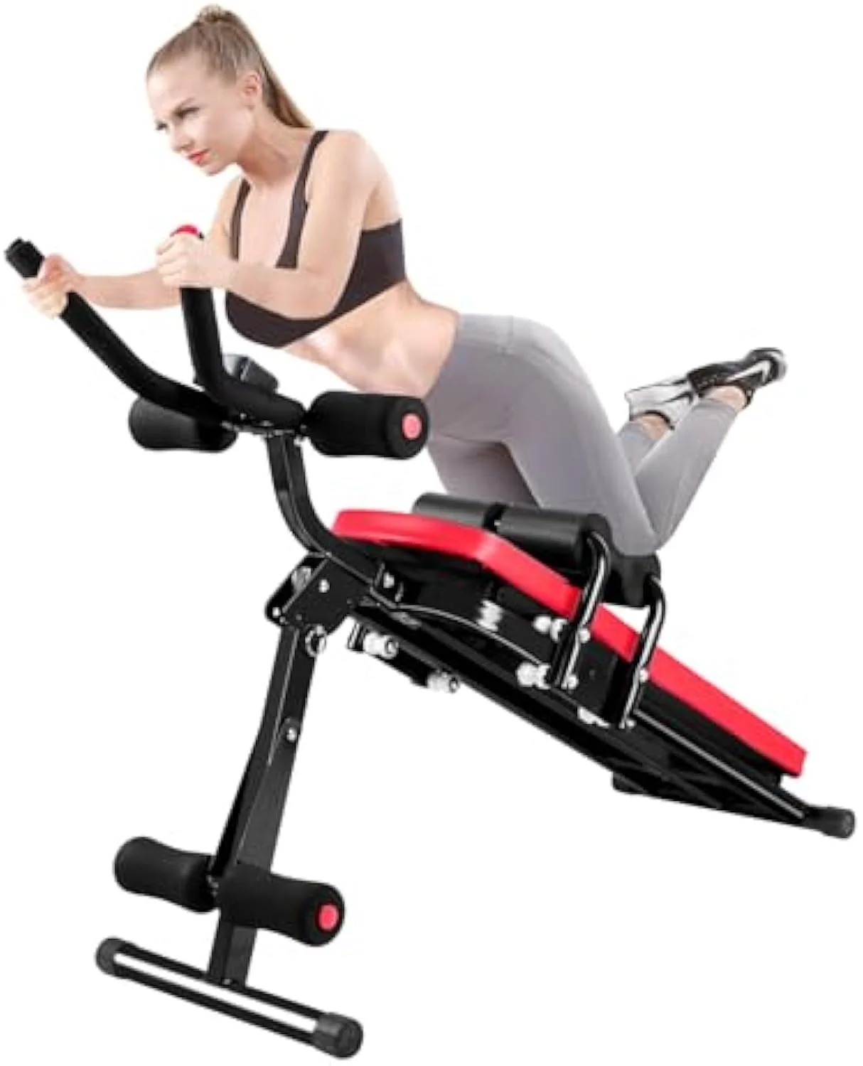 Bigzzia Ab Machine, Ab Workout Equipment for Home Gym, Foldable Ab Trainer Fitness Equipment with LCD Display, Red