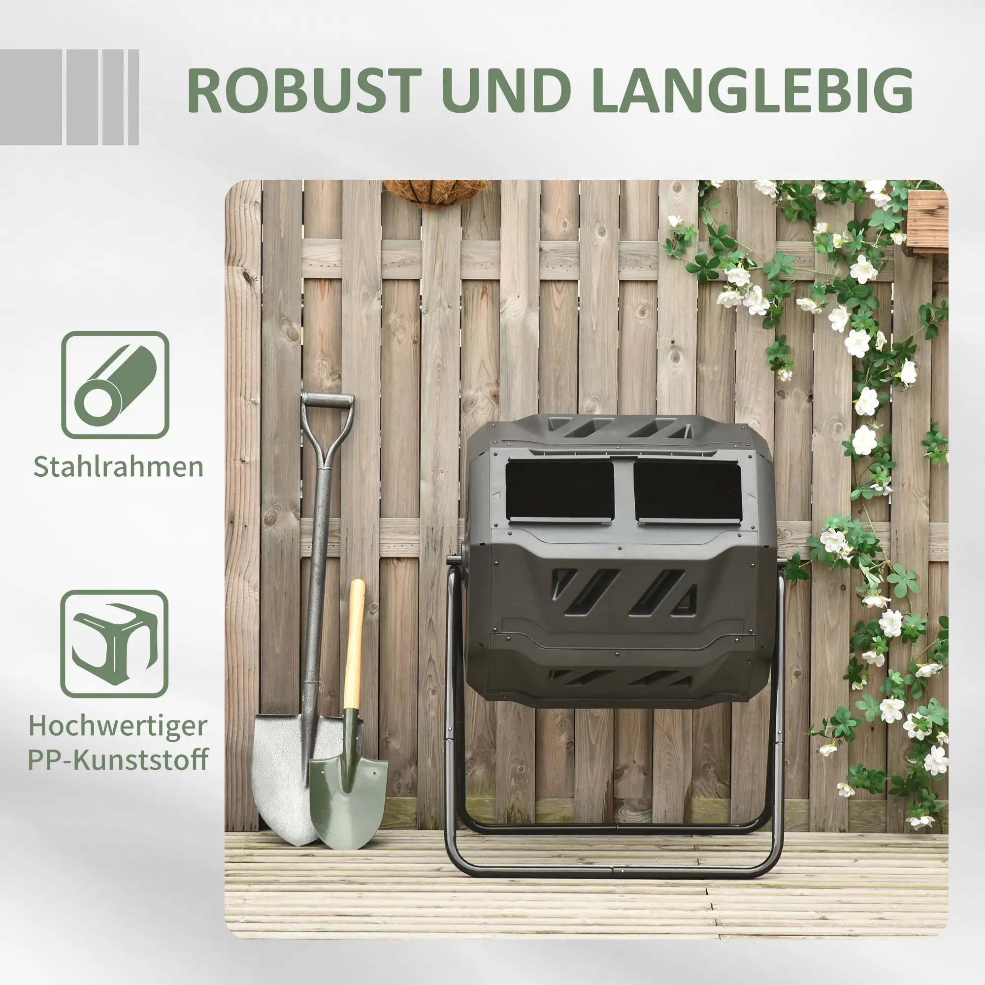 Outsunny Komposter Trommel 2 Kammern 360° drehbar